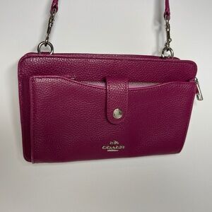 COACH Cross Body Bag Genuine Leather Magenta Purple Mauve EUC